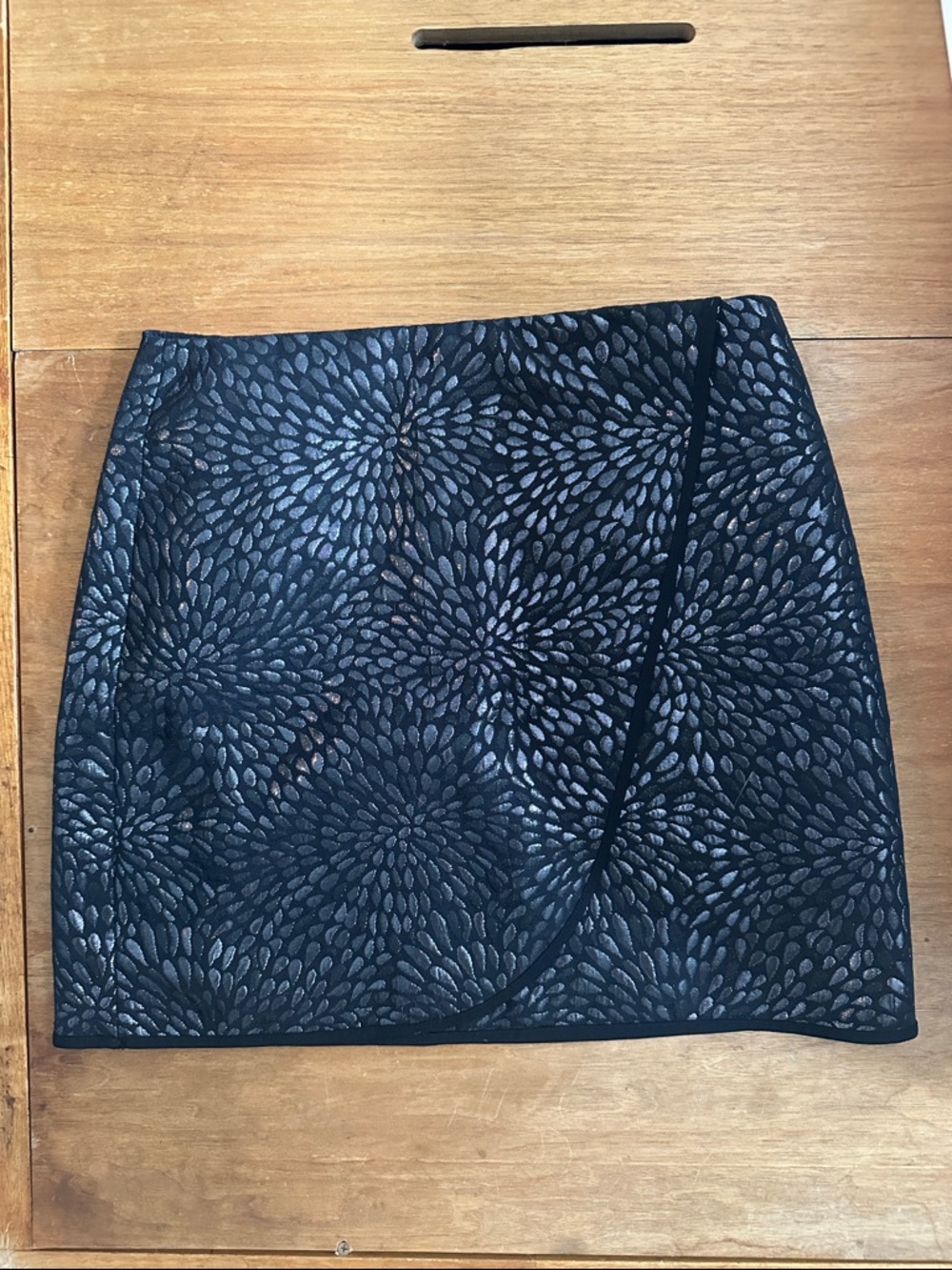 Glimmery Black Floral Jacquard Mini Skirt